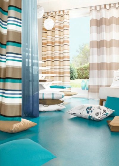 Dekoschal beige BRAUN gestreift Schlaufen Gardinenband blickdichter Stoff waschbar verschiedene Größen -725887-